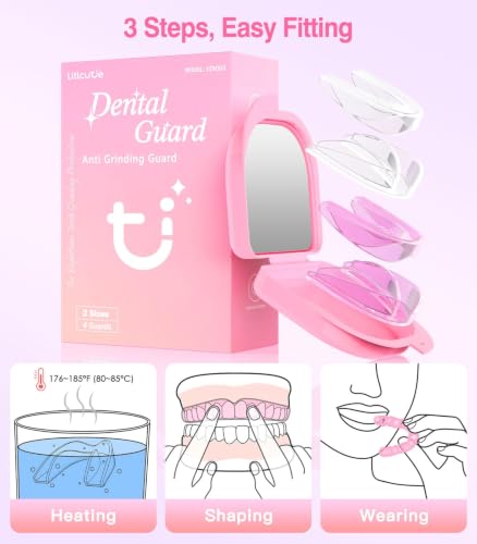 Litlcutie Mouth Guard for Teeth Grinding - Pink & Clear, 4 Pack (2 Large + 2 Small)