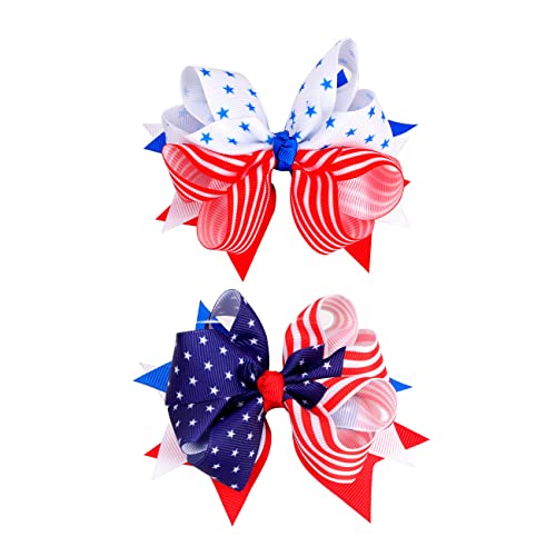 Patriotic 4th of July Hair Bows Clips for Kids Girls - USA Flag Hair Accessories