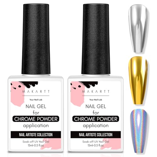 Makartt Gel Top Coat for Chrome Nails - High Gloss, No Wipe, 15ml (2 Pcs)