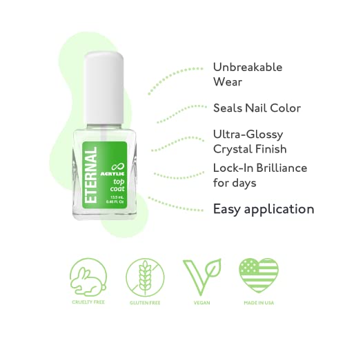 Eternal Acrylic Top Coat Nail Polish - 0.46 Fl Oz (Pack of 2) - Quick Dry, Long Lasting, No UV Lamp Needed