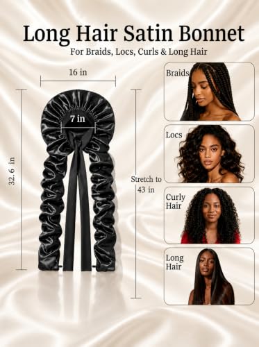 XXL Double Layer Satin Bonnet for Long Hair & Braids - Heatless Curl Cap