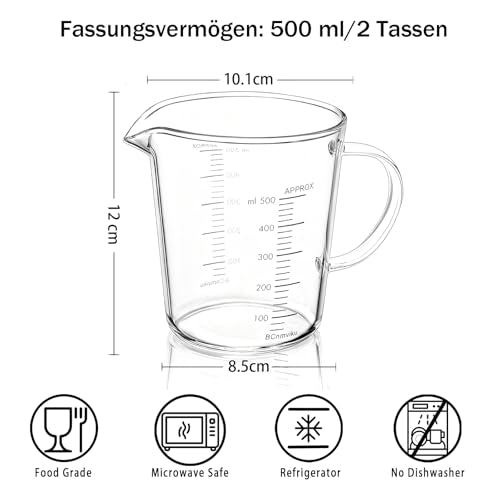 BCnmviku 500ML Glass Measuring Cups - V-Shaped Spout, Insulated Handle