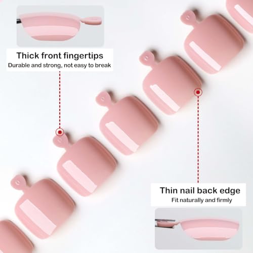 LoveOurHome Nude Press On Toenails Kit with Tabs - Short Square Fake Toe Nails for Women