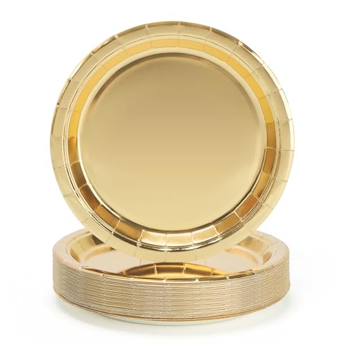 Gold Disposable Paper Plates - 50 Pcs 9 Inch Dinner Plates Set