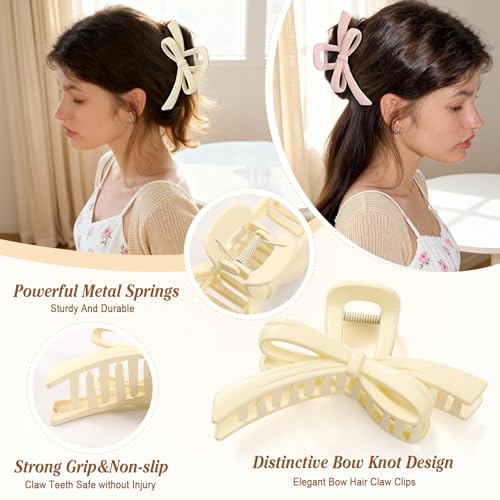 Glaudmeiss 3PCS Bow Hair Clips for Women - Strong Hold Non-Slip Claw Clips for Thin & Thick Hair