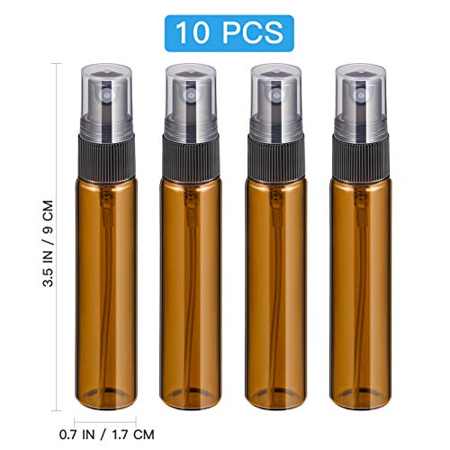 Lurrose 10pcs Amber Glass Spray Bottles - 10ml Travel Size