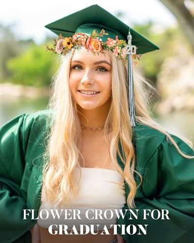 AWAYTR Adjustable Faux Flower Crown Headband - Yellow & Light Red