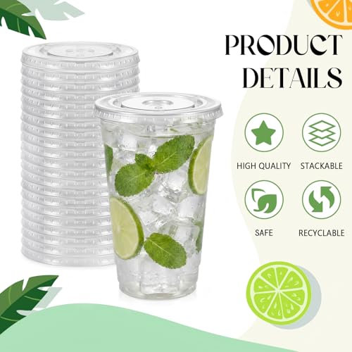 50 Clear Plastic Strawless Flat Lids for 32 oz Cups - Durable & Versatile