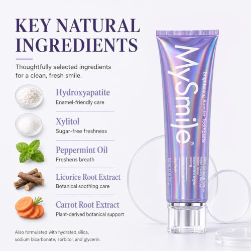 MySmile Purple Whitening Toothpaste for Sensitive Teeth - Fluoride-Free, Enamel Support, Fresh Mint Flavor
