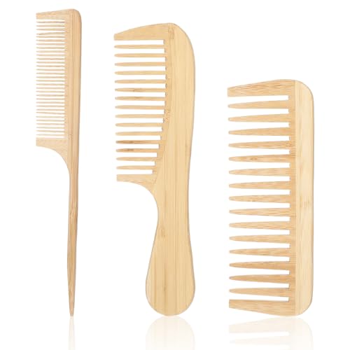 Natural Bamboo Anti-Static Hair & Beard Comb Set - Wide, Fine & Rat Tail