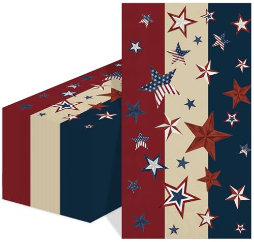 Patriotic Paper Napkins - 100 Pack Red White Blue Star for 4th of July