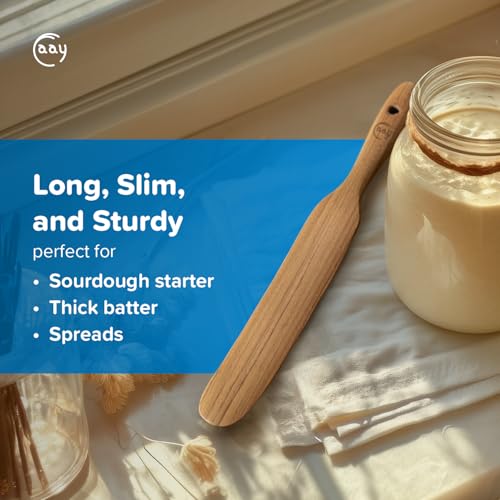 Teak Wooden Skinny Spurtle Spatula for Sourdough Starter