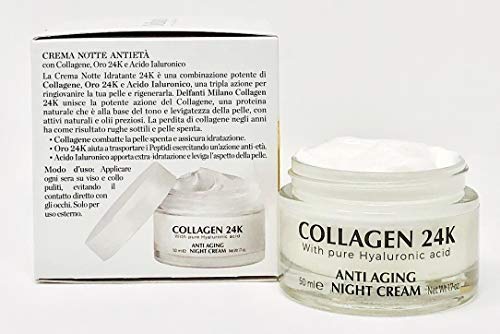 Collagen 24K Anti-Aging Night Cream with Hyaluronic Acid & Gold – Delfanti-Milano (Face & Neck Moisturizer) Made in Italy