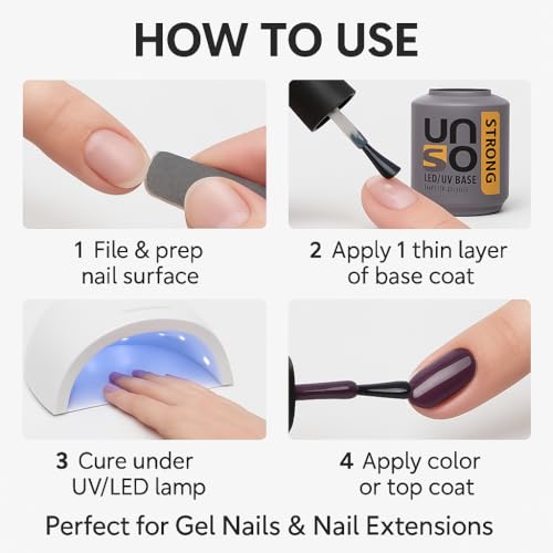 UNOgel Strong Base Coat 15ml - Long-Lasting Nail Primer & Strengthener