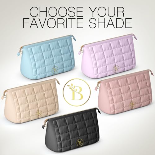 Quilted Pink Makeup Bag for Women - Travel Toiletry Organizer