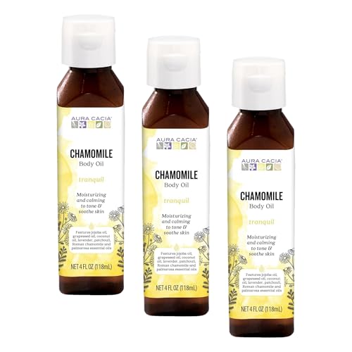 Aura Cacia Tranquil Chamomile Body Oil, Lightweight Hydrating Blend, 4 oz (3 Pack)