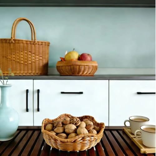 Handmade Woven Rattan Decorative Storage Basket, 8.66 Inch