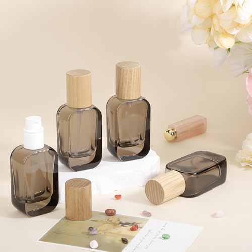 Segbeauty 4 Black Refillable Glass Travel Bottles 1oz Pump Dispensers for Skincare & Oils
