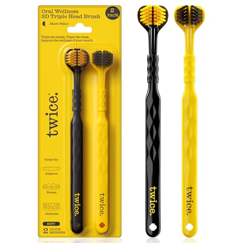 TWICE 3D Triple-Head Toothbrush for Sensitive Gums – 2-Pack