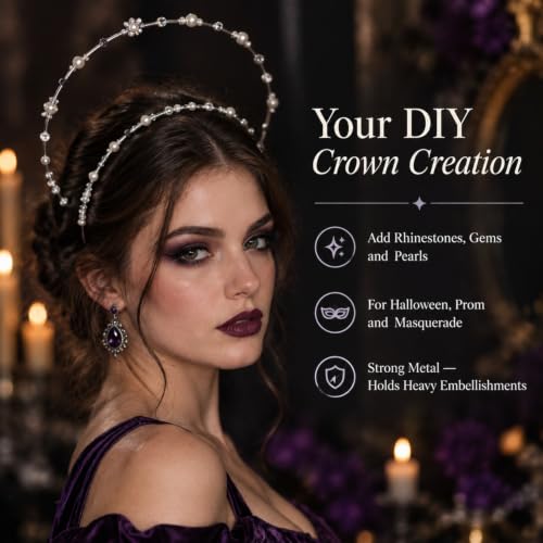 Lawie 6 Pack Silver Double-Layer Halo Crown Headbands Tiara Hair Accessories DIY Bridal Party