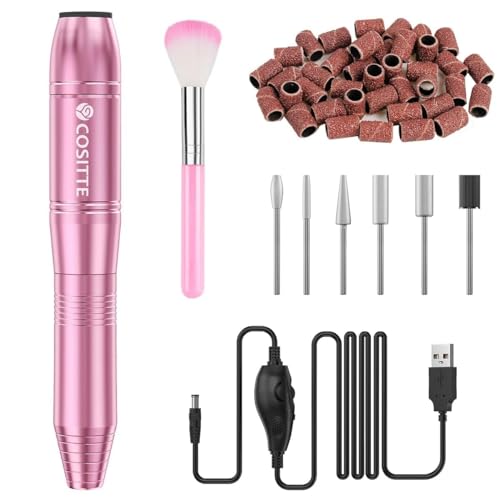 COSITTE Portable Electric Nail Drill for Manicure & Pedicure - USB Efile Kit, Pink