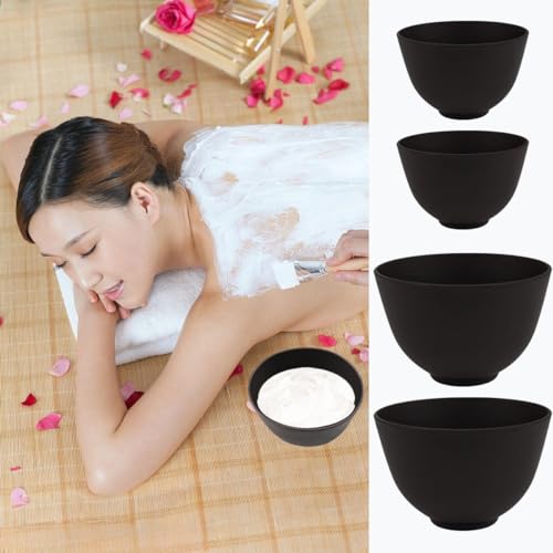 Rowcay Black Silicone Mixing Bowls Set – 2 Large & 2 Medium for Facial Masks & More, Variation: Black-2L2M
