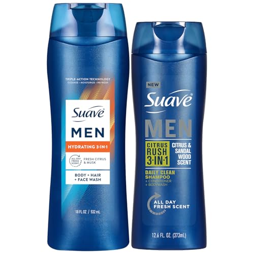 Suave Men 3-in-1 Hair, Body & Face Wash Set - Hydrating & Citrus Rush
