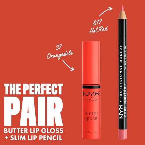 NYX Professional Makeup Slim Lip Pencil - Hot Red, Long-Lasting (2 Pack)