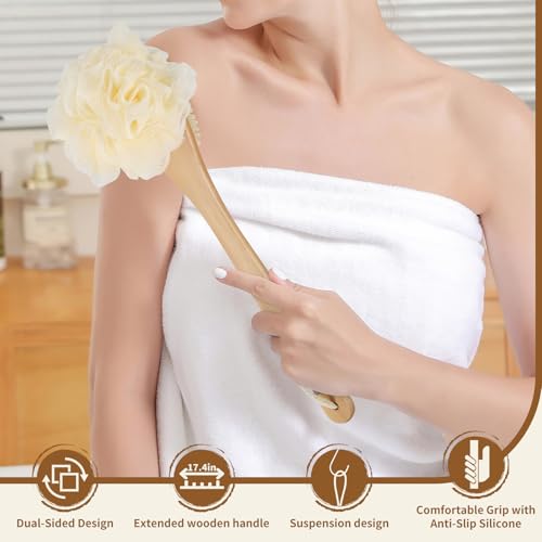 DEBETOOL Double-Sided Shower Loofah with Handle & Anti-Slip Grip