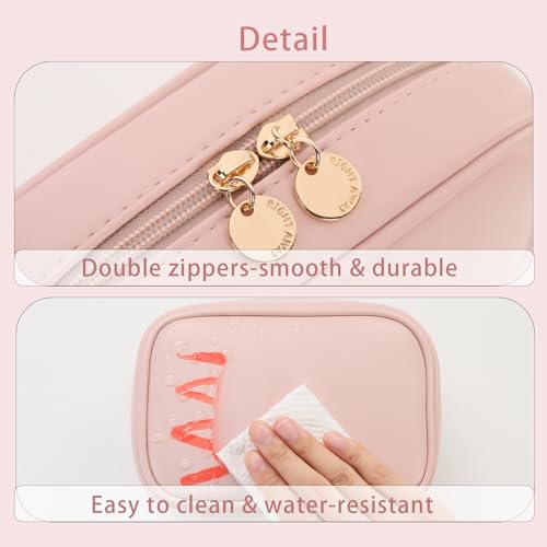 RIGHT AWAY Small Makeup Bag - Waterproof PU Leather Travel Pouch AA-Pink