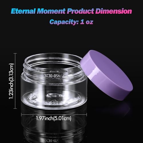 Eternal Moment 36 Pack 1 Oz Clear Plastic Cosmetic Jars with Purple Lids