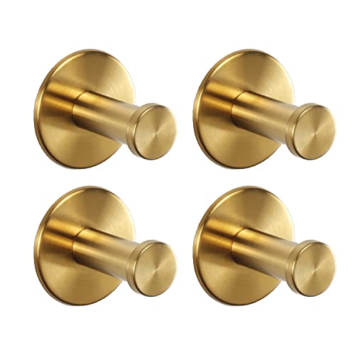 Self-Adhesive Bath Towel Hooks - 4 Pack Gold Stainless Steel