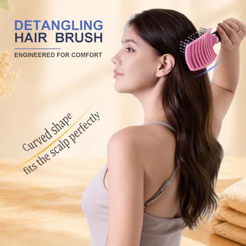 Elfirly Detangler Hair Brush for Wet & Dry Thick & Fine Hair - Black & Pink