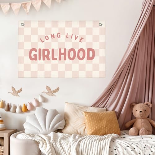 Lacama Pink Long Live Girlhood Wall Banner - 30x20 Inch Decor