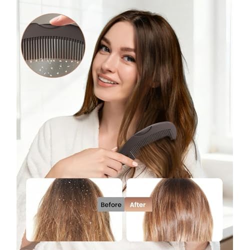 Self-Cleaning Dandruff Comb 2-Pack Set, Hollow Teeth Button-Release Scalp Detox, Fine Tooth 0.5mm & 2mm for Nits Buildup Removal, Women Men Kids, Stainless Steel Ergonomic Anti-Slip Hair Care Tool