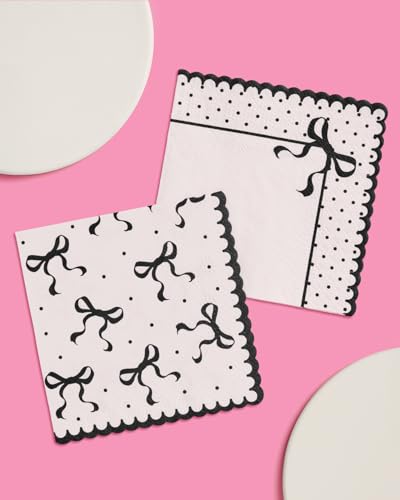 Ivory & Black Bow Paper Napkins - 24 pcs | Elegant Party Decor