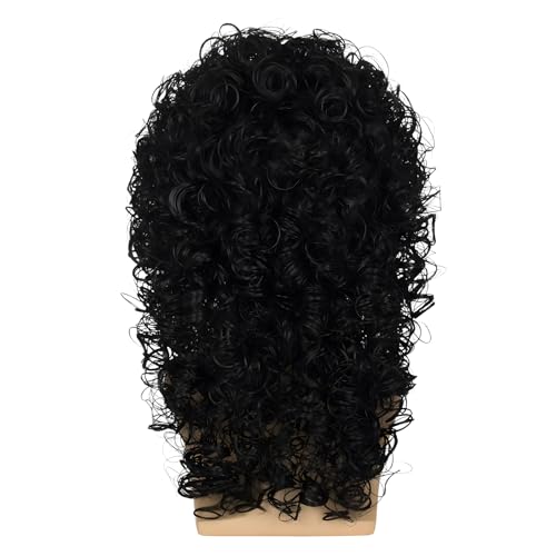 Mens Long Curly Black Wig - Heat Resistant Synthetic Hair for Cosplay