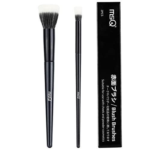 MSQ 2PCS Stipple Blush Brushes Set - Flat Top Duo Fiber Makeup Brushes