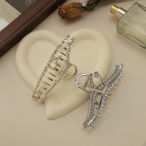 Textention Rhinestone Pearl Hair Claw Clips - Pattern D, 4.4 Inch, 3 Pack