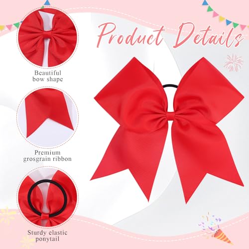 Red Cheer Bows for Cheerleaders Girls 8-inch Glitter Hair Accessories