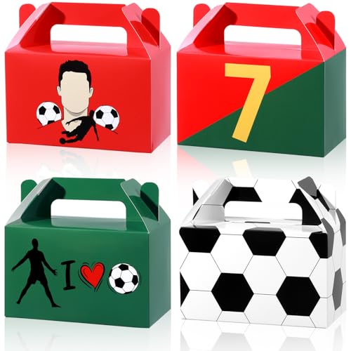 12 Soccer Star Treat Boxes - Red & Green Goodie Bags for Parties