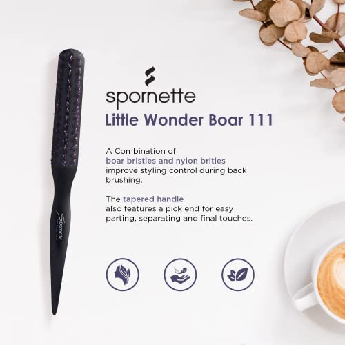 Spornette Little Wonder Boar Bristle Teasing Brush - Compact Styling Tool for All Hair Types