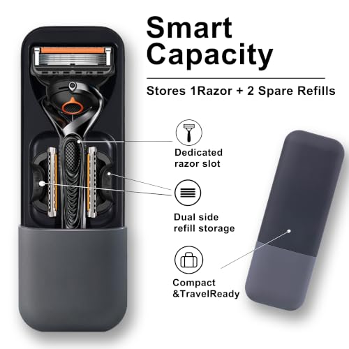 Koulowgee Black Gray Razor Travel Case Compatible with Gillette Fusion, ProGlide & Mach3
