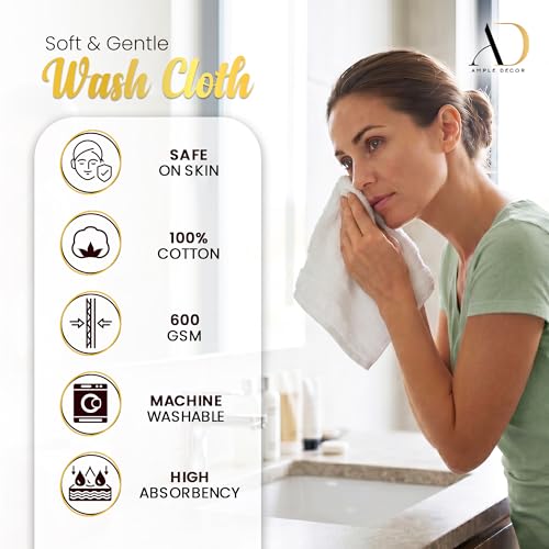 Ample Decor Yellow Washcloth Set of 5 - 100% Cotton, 600 GSM