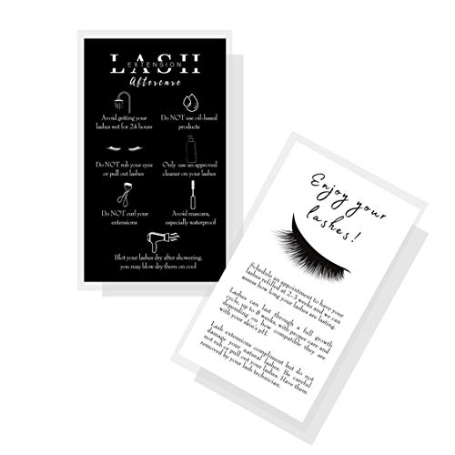 Lash Extension Aftercare Instructions Cards - 50 Pack, Double Sided 3.5x2 Inches, Professional Lash After Care Tips for Eyelash Extensions