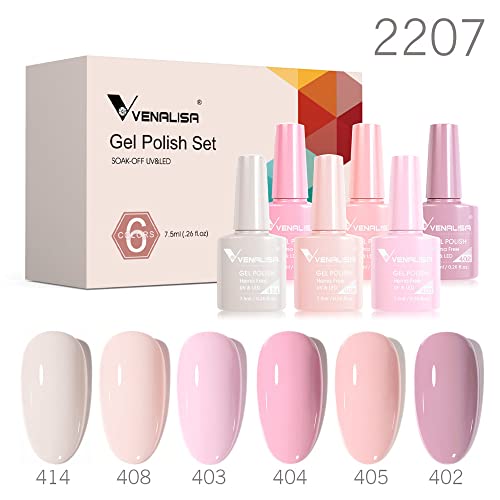 Venalisa Pink Gel Nail Polish Set - 6 Vibrant Nude Colors for DIY Manicure