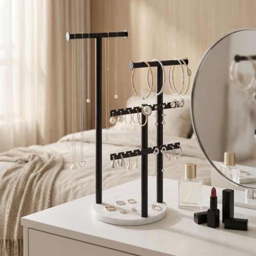 Jewelry Organizer Stand with Marble Base - 3-Tier Necklace Holder