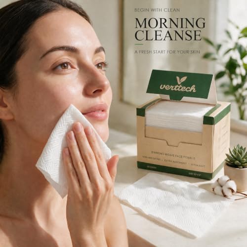Verttech XL Disposable Face Towels 50 Pack – Soft Diamond Weave Facial Wipes for Skincare & Makeup Removal