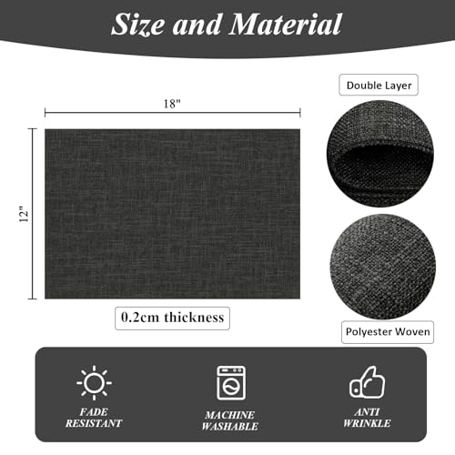 SHACOS Washable Cotton Linen Placemats Set of 4 - 12x18 inches