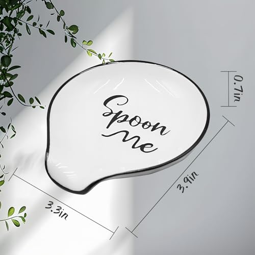 Ceramic Spoon Rest - White, 3.9x3.5 Inches, Dishwasher Safe